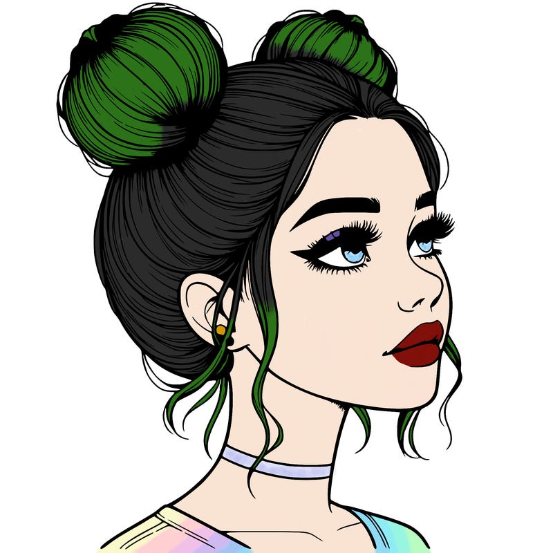 realistic girl with buns on the top of her head