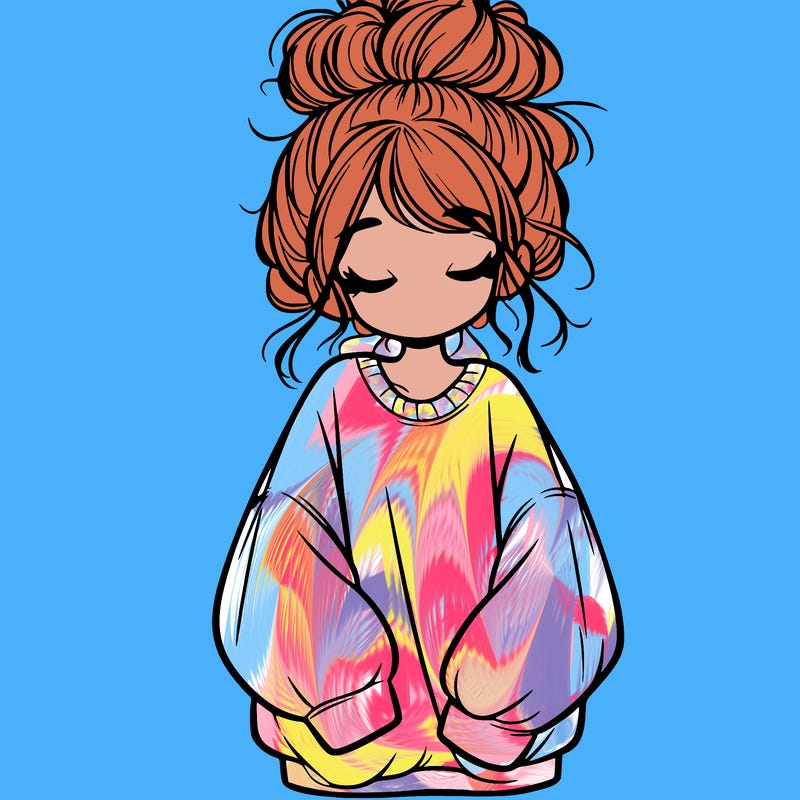 girl with baggy sweatshirt and messy bun