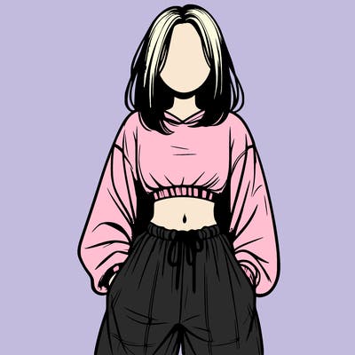 realistic girl faceless with baggy pants and a crop top