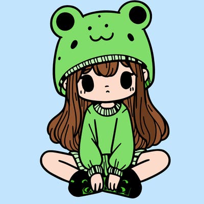 a girl wearing a frog hat and some frog socks