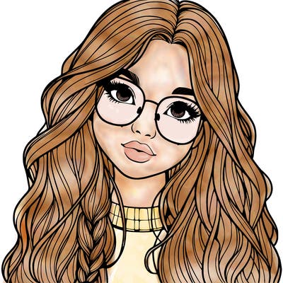 girl with long hair and freckles and glasses realistic