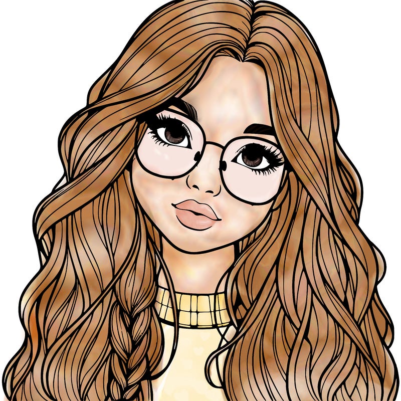 girl with long hair and freckles and glasses realistic