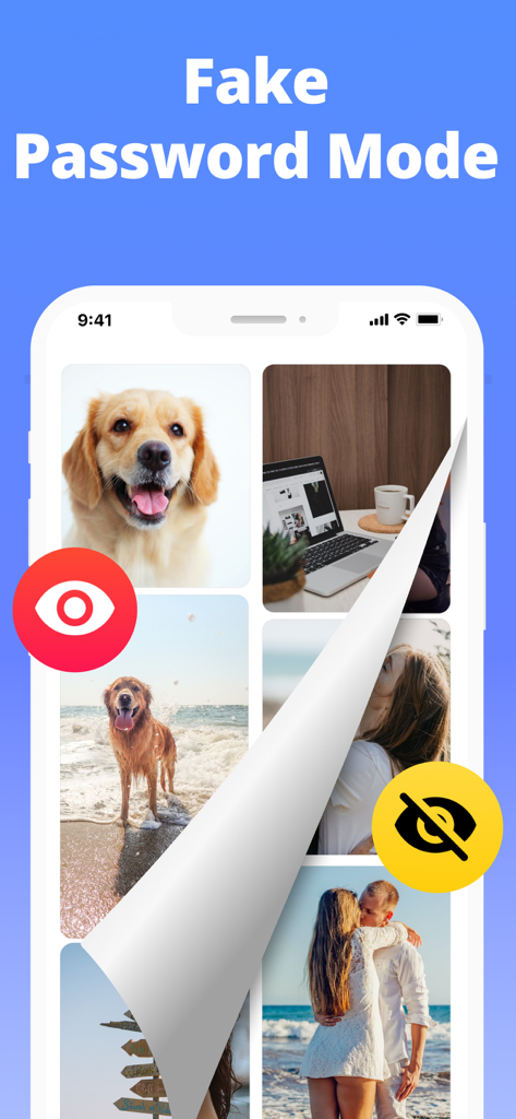 Smartphone screen demonstrating the fake password mode to hide private photo albums
