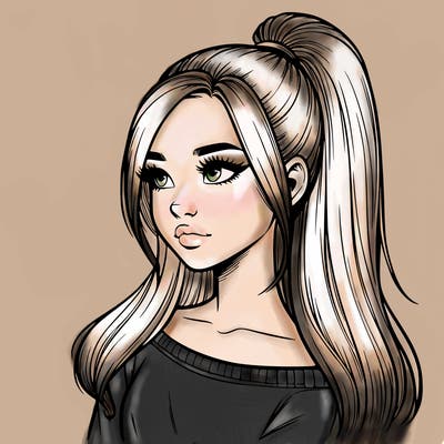 realistic girl with a high ponytail