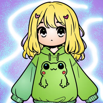 girl wearing frogging sweatshirt