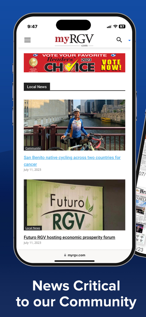 The Brownsville Herald News - Mobile phone screen displaying local news articles from The Brownsville Herald News app.