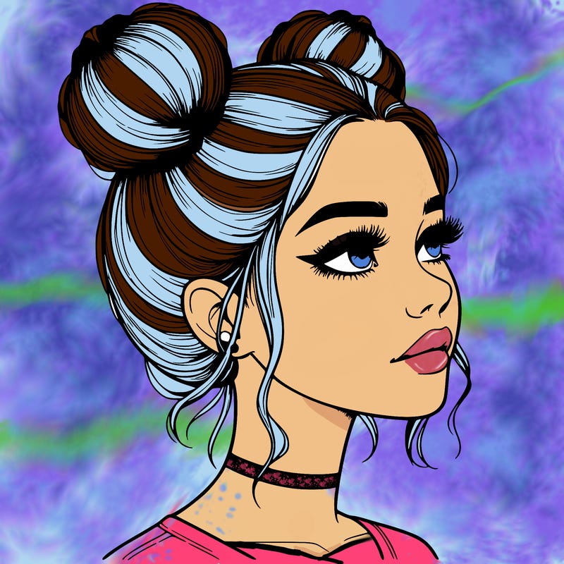 realistic girl with buns on the top of her head