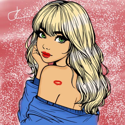 realistic girl with bangs looking over her shoulder