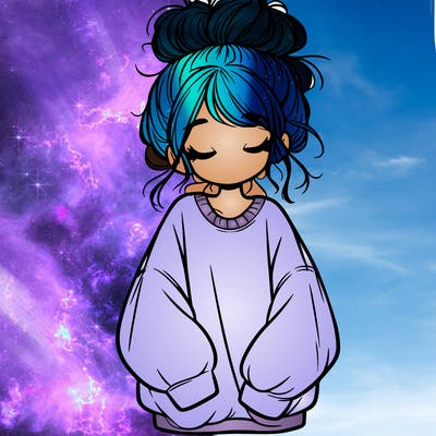 girl with baggy sweatshirt and messy bun