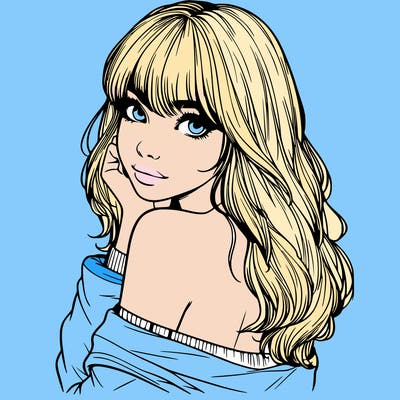 realistic girl with bangs looking over her shoulder