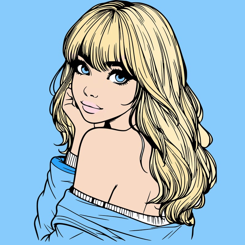 realistic girl with bangs looking over her shoulder