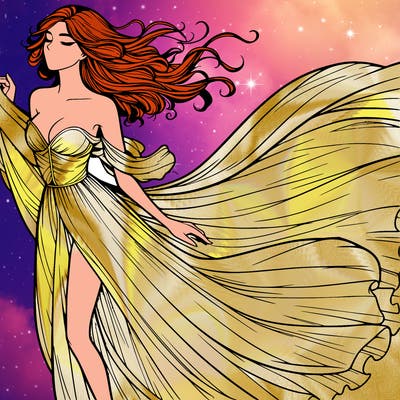 realistic woman in dress flowing the the wind