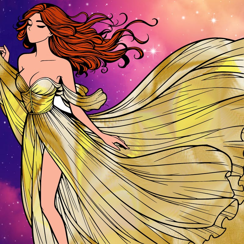 realistic woman in dress flowing the the wind