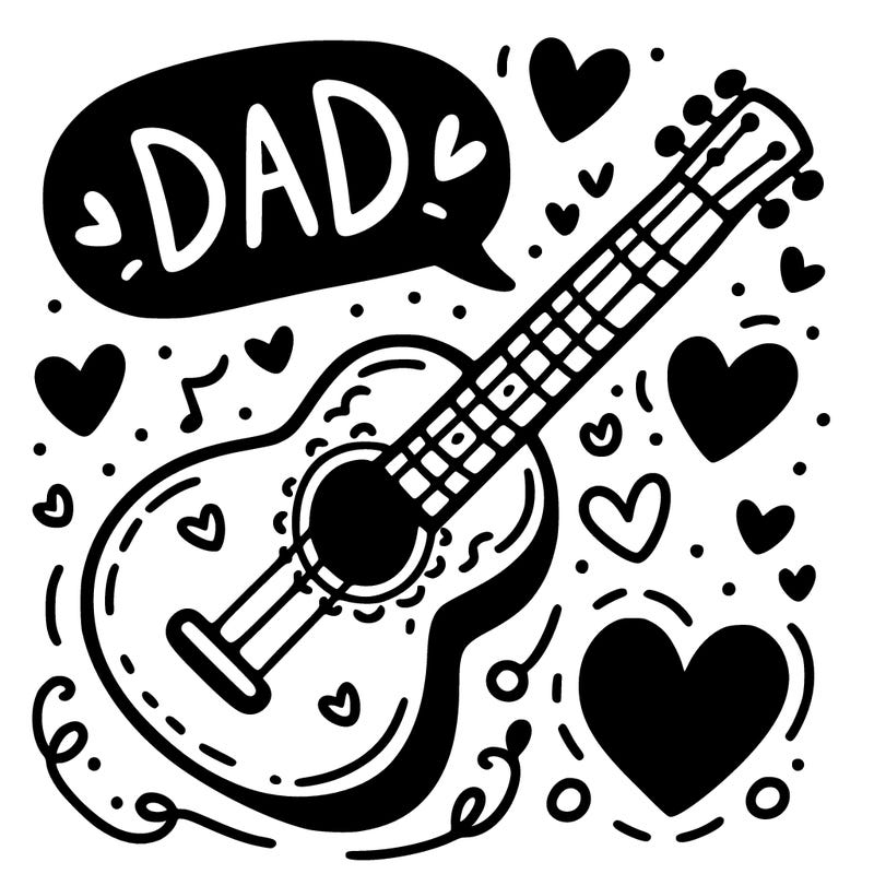 guitar with hearts surrounding it saying saying dad