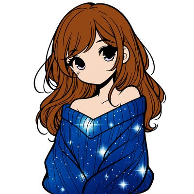 shy pretty girl wearing a sweater that is falling off one shoulder portrait