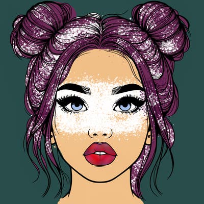 realistic girl with two buns on her hair and lips