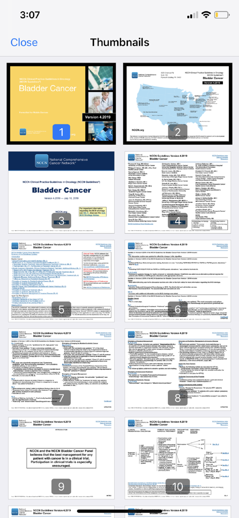 NCCN Guidelines® - Thumbnail view of the NCCN clinical practice guidelines for bladder cancer within the app.