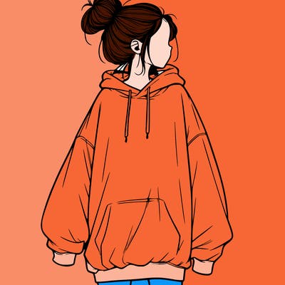 realistic girl with a oversized sweatshirt on and a bun