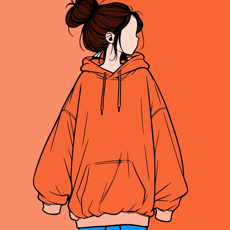 realistic girl with a oversized sweatshirt on and a bun