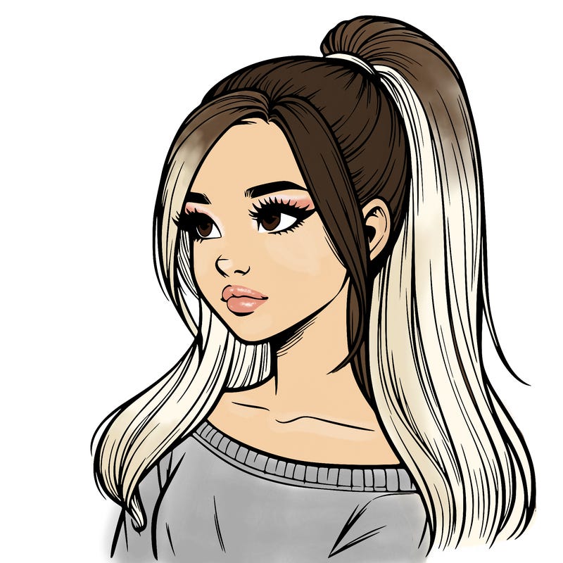 realistic girl with a high ponytail