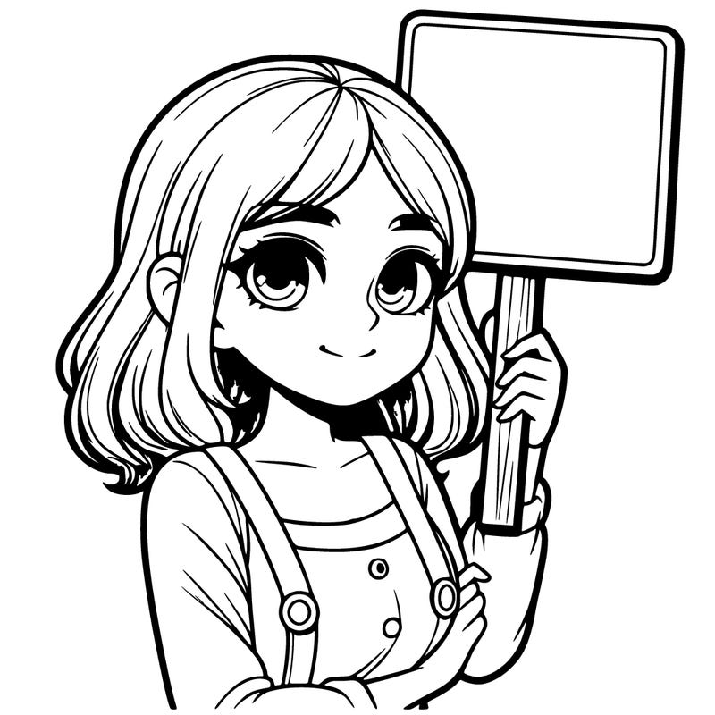 realistic girl holding sign