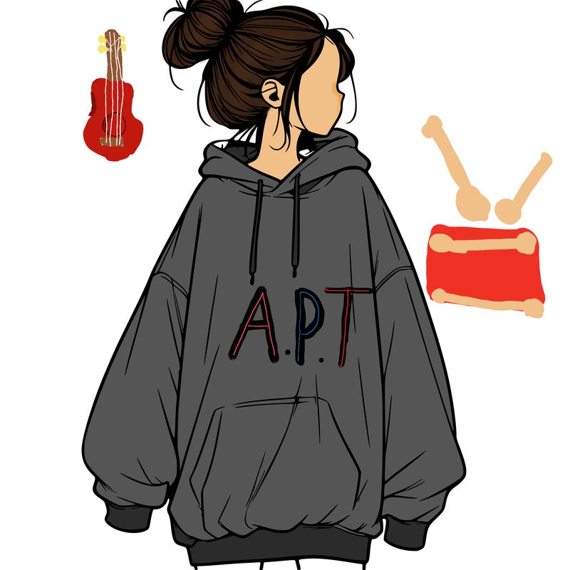 realistic girl with a oversized sweatshirt on and a bun
