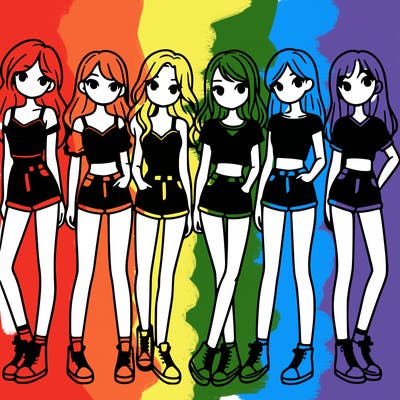 a group of girls wearing crop tops and shorts