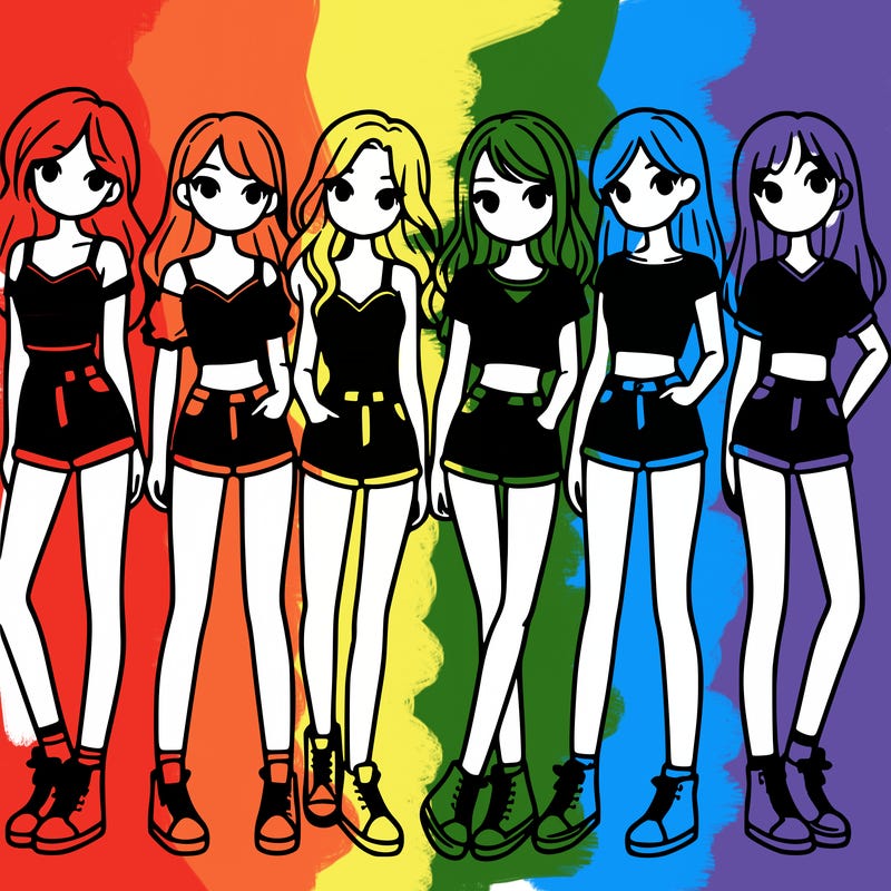 a group of girls wearing crop tops and shorts