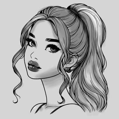 realistic girl with a ponytail on her hair and lips