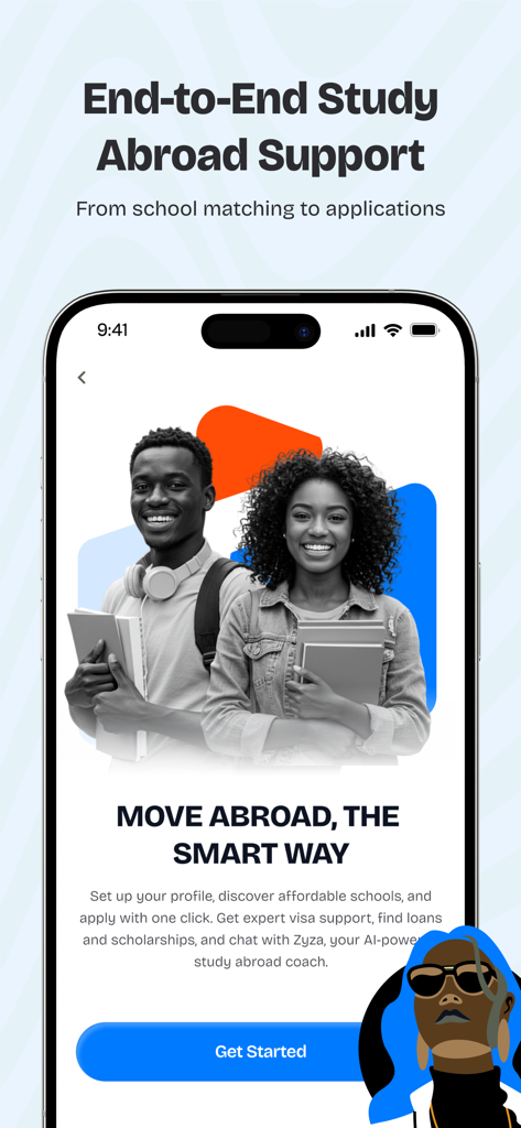 Radius (formerly Pay4Me App) - Radius app onboarding screen showing end to end study abroad support for international students