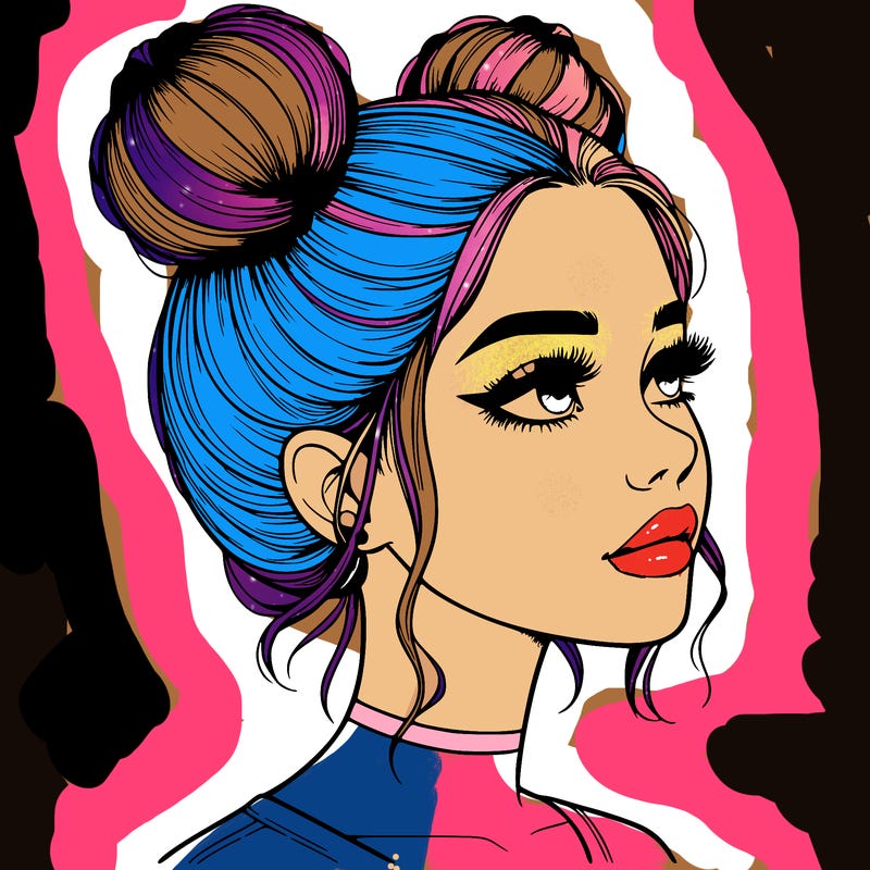 realistic girl with buns on the top of her head