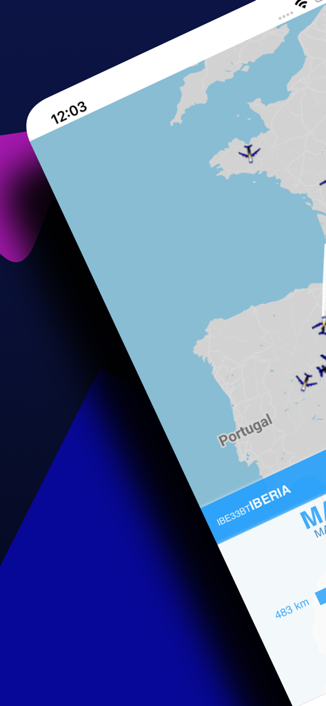 Mappa di tracciamento voli Iberia in tempo reale con posizioni degli aerei sopra l'Oceano Atlantico.