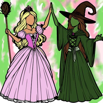 detailed realistic split of a princess and a witch