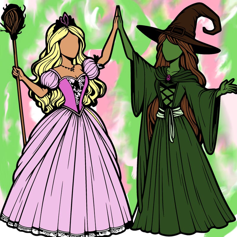 detailed realistic split of a princess and a witch