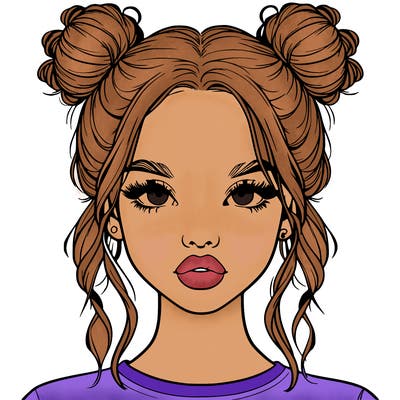 realistic girl with two buns in hair and lips
