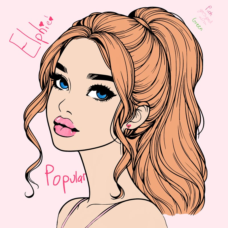 realistic girl with a ponytail on her hair and lips