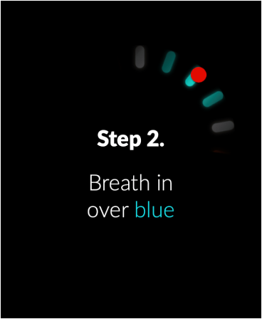 Hertz. - An anxiety treatment. - Hertz app breathing exercise interface showing step two with instructions to breathe in over blue ticks on a circular dial