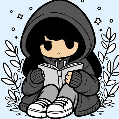 girl in oversized hoodie reading a book
