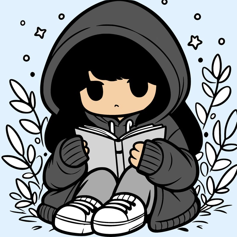 girl in oversized hoodie reading a book