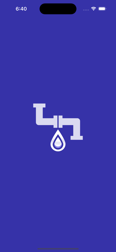 Leakage Assistant app splash screen with pipe and water droplet logo