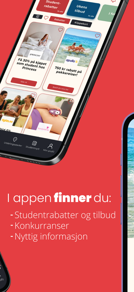 Studentpakken - Studentpakken mobile app screen showing student discounts and deals