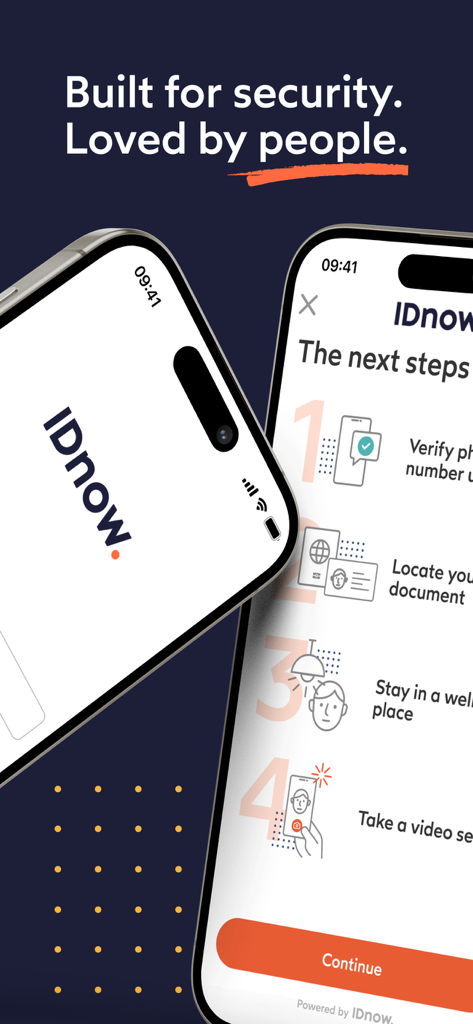 IDnow Verify - IDnow Verify app onboarding screen showing a step by step guide for identity verification on a smartphone