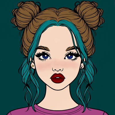realistic girl with two buns in hair and lips