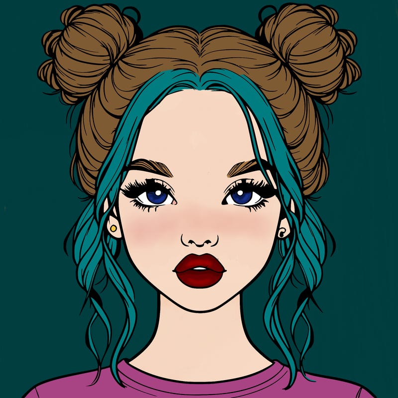 realistic girl with two buns in hair and lips