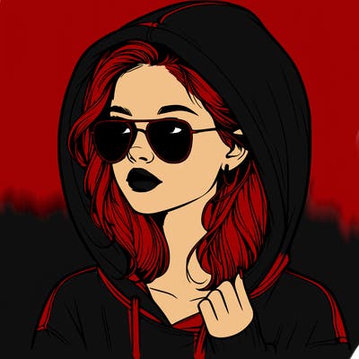 realistic teenage girl, wearing a hoodie and sunglasses