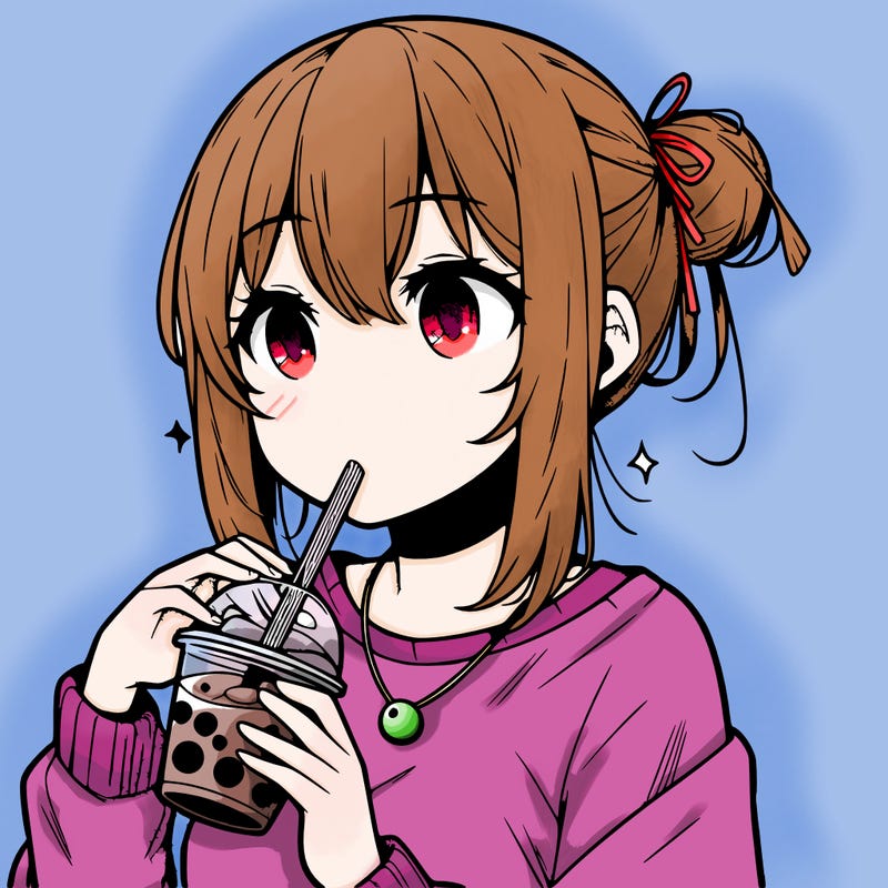 manga character drinking boba