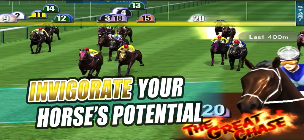 iHorse™ Arcade Horse Racing - Realistic 3D horse racing gameplay showing jockeys and horses competing on a turf track