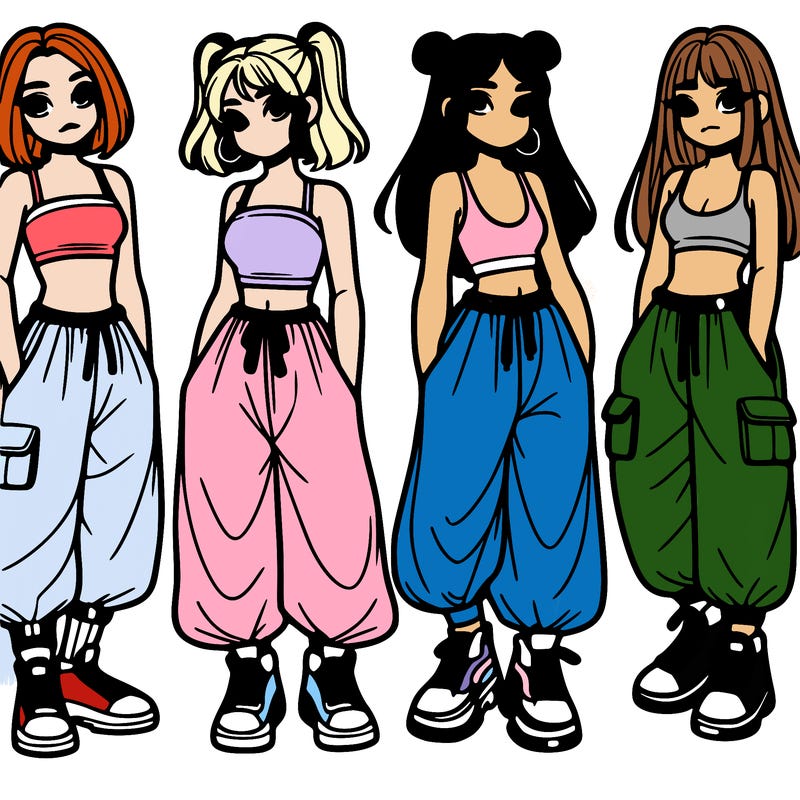 girls with crop top with baggy pants