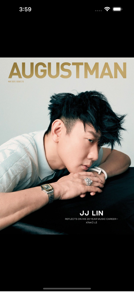 August Man SG - August Man SG 잡지 표지에 럭셔리 액세서리를 착용한 뮤지션 JJ Lin이 등장합니다.