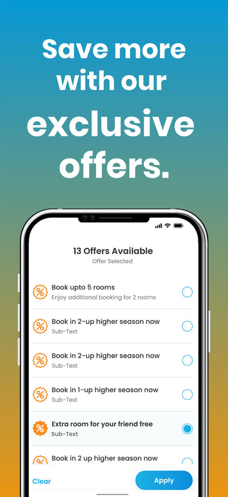 Smartphone screen showing a list of exclusive vacation offers and booking deals on the Club Mahindra app.